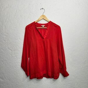 Whistles Red split neck long sleeve blouse  Size 8